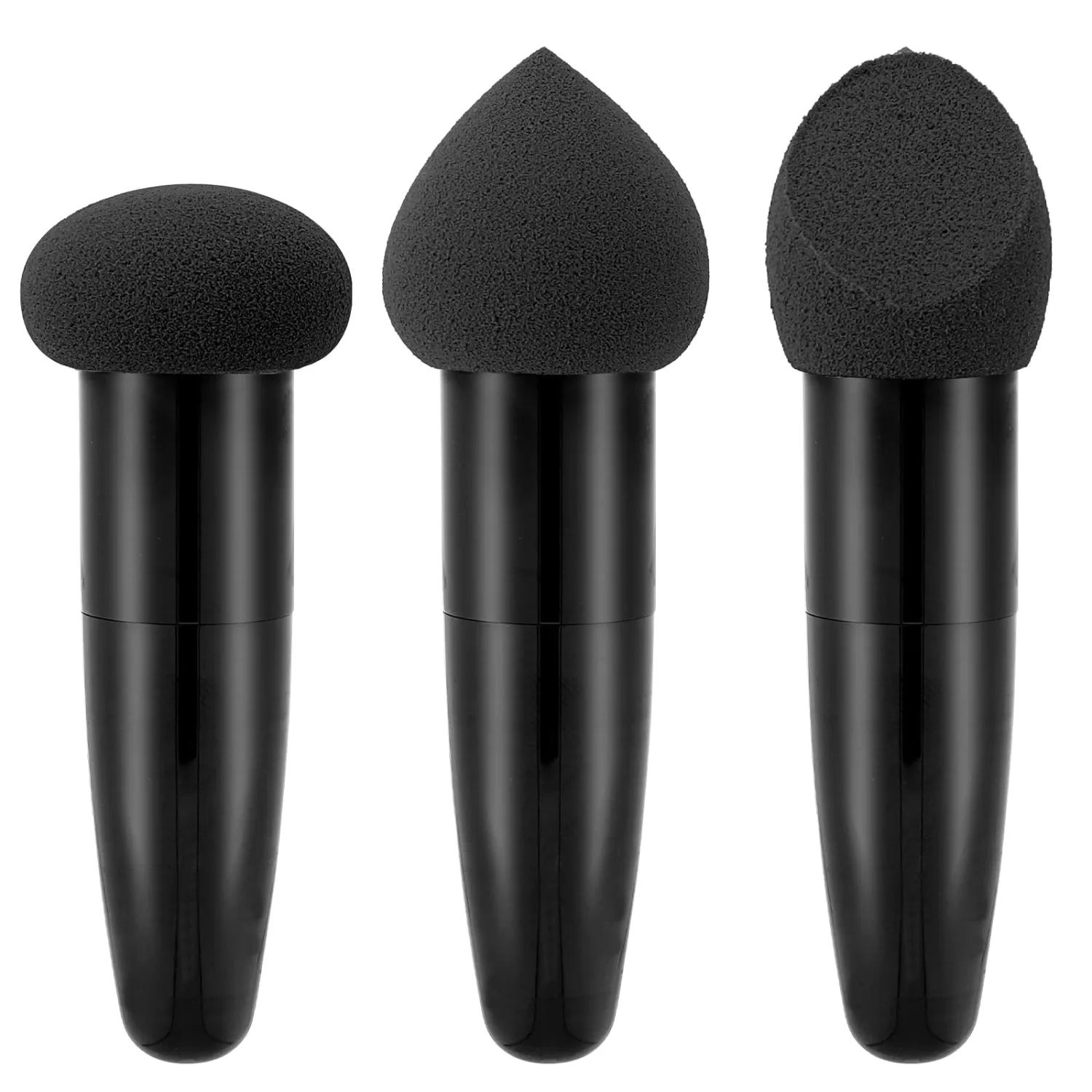 3Pcs Makeup Sponge Facial Foundation Sponge Makeup Blending Sponge with Handle Professional Beauty Sponge Blender Dry & Wet Use Makeup Sponges for Foundation(Black)
