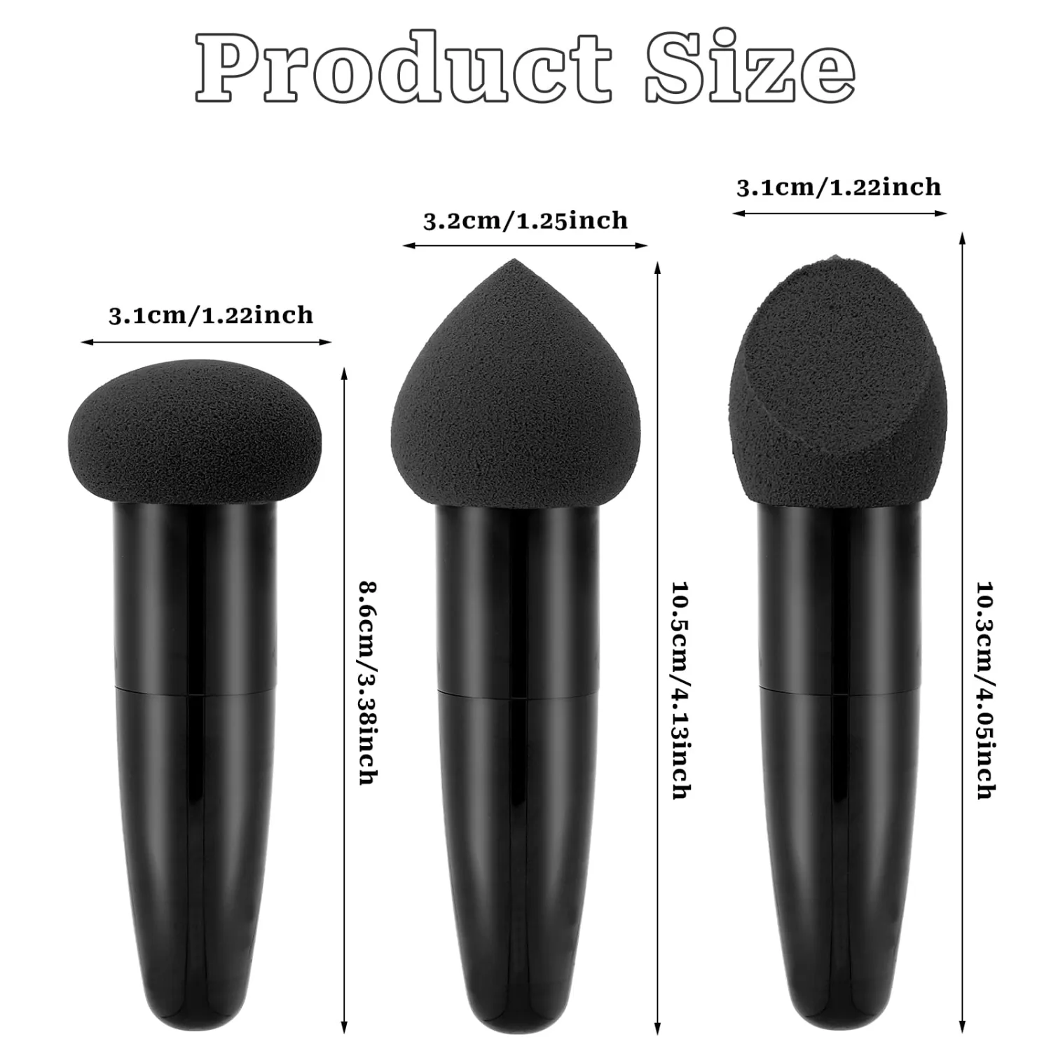 3Pcs Makeup Sponge Facial Foundation Sponge Makeup Blending Sponge with Handle Professional Beauty Sponge Blender Dry & Wet Use Makeup Sponges for Foundation(Black)