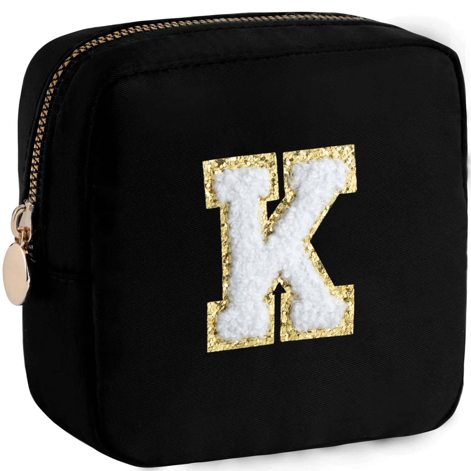 HBselect Graduation Gifts for Her Small Makeup Bag Personalized Initial Letter Mini Makeup Bags Nylon Chenille Letter Patch Cosmetic Bag Cute Waterproof Pouch Coin Purse for Women Teen Girls
