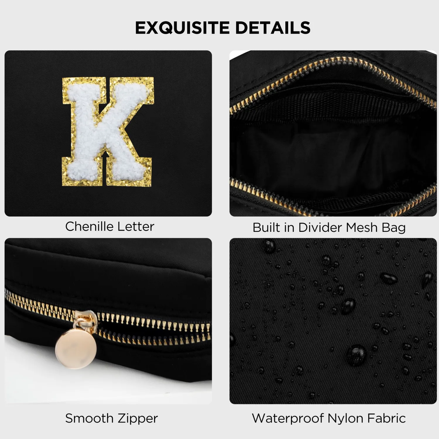 HBselect Graduation Gifts for Her Small Makeup Bag Personalized Initial Letter Mini Makeup Bags Nylon Chenille Letter Patch Cosmetic Bag Cute Waterproof Pouch Coin Purse for Women Teen Girls