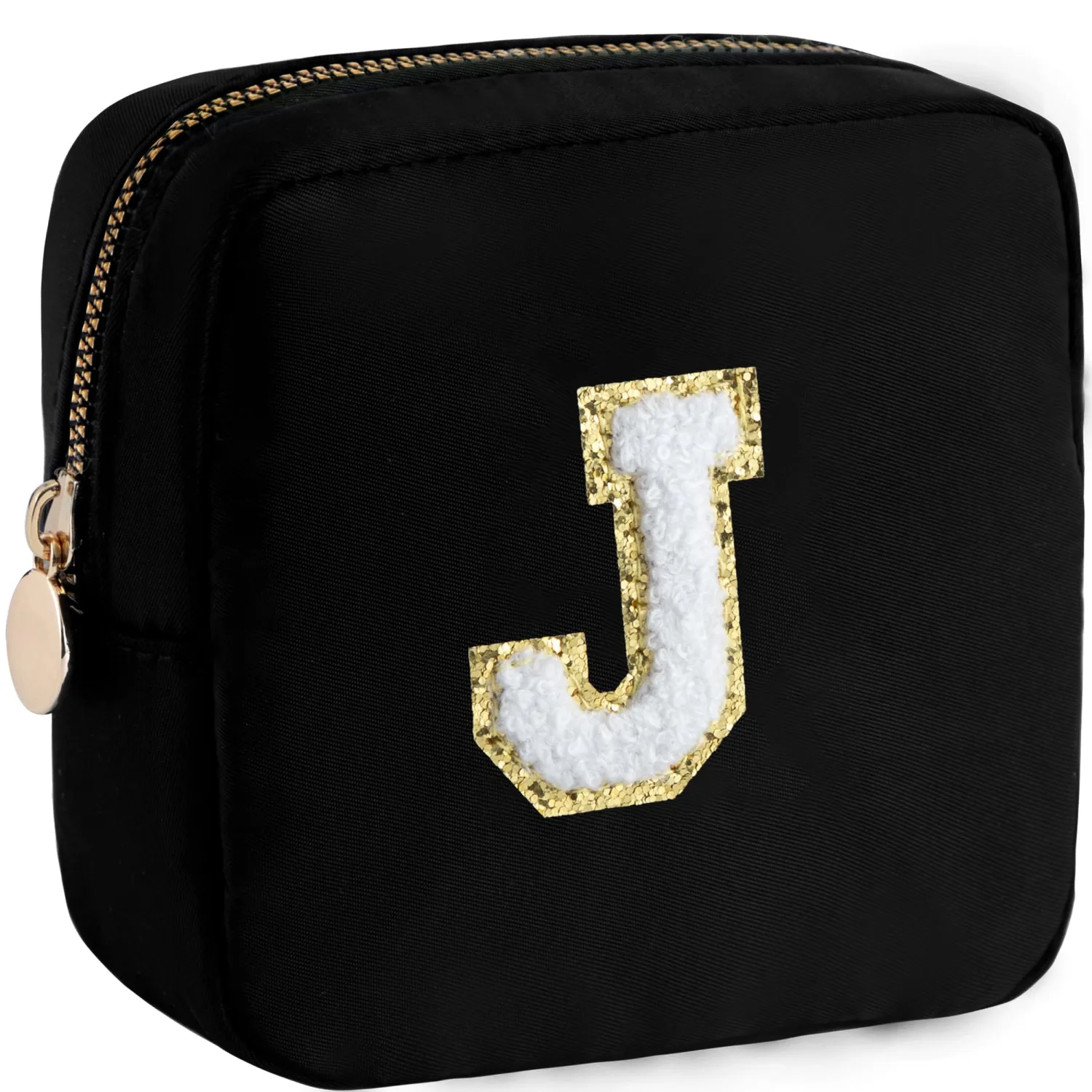 HBselect Small Makeup Bag Personalized Initial Letter Mini Makeup Bags Nylon Chenille Letter Patch Cosmetic Bag Cute Waterproof Pouch Travel Toiletry Bag Preppy Coin Purse Gift for Women Teen Girls