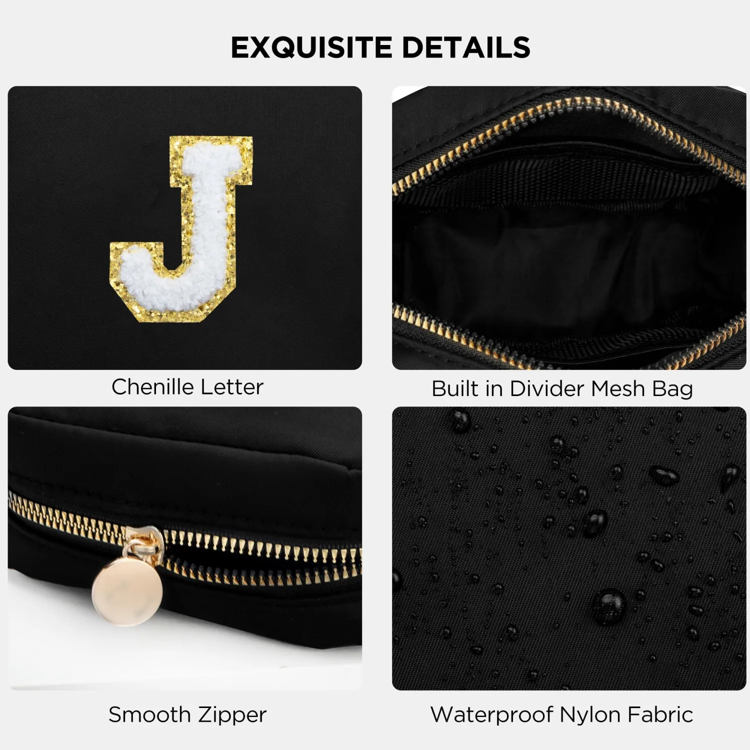 HBselect Small Makeup Bag Personalized Initial Letter Mini Makeup Bags Nylon Chenille Letter Patch Cosmetic Bag Cute Waterproof Pouch Travel Toiletry Bag Preppy Coin Purse Gift for Women Teen Girls