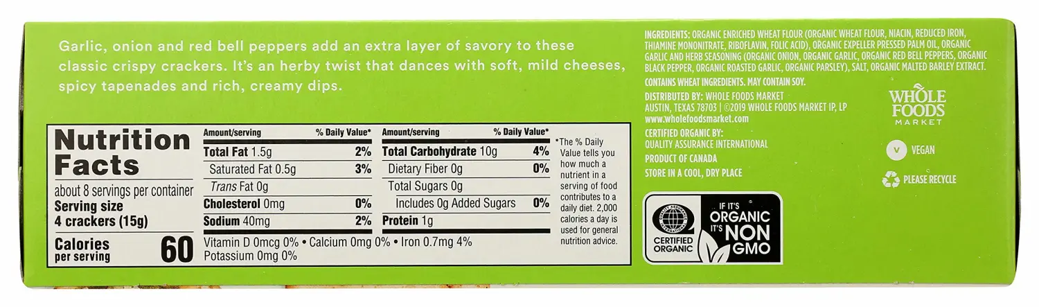 365 by Whole Foods Market, Organic Garlic And Herb Water Crackers, 4.4 Ounce