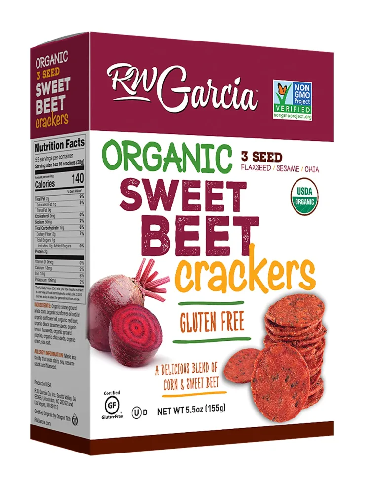 RW Garcia Organic Sweet Beet Crackers, Gluten Free, 5.5oz Boxes, 6 Pack