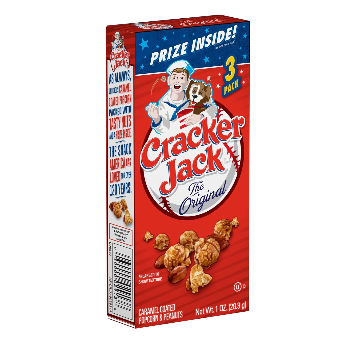Cracker Jack Popcorn & Peanuts, Caramel Coated,1 Ounce (Pack of 3)