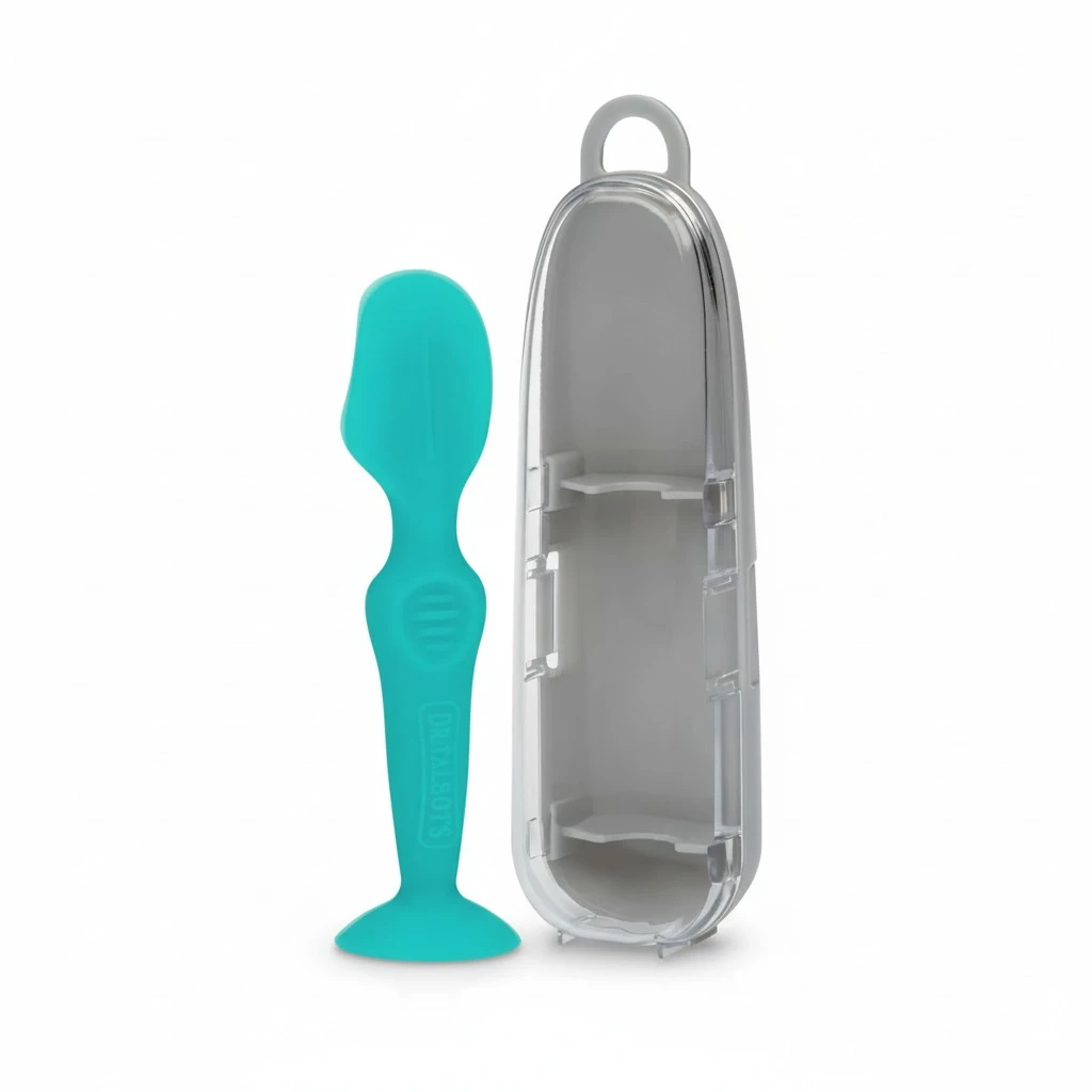 Dr. Talbot's Diaper Cream Brush for Babies - Diaper Rash Cream Applicator with Suction Base and Hygienic Case - Mini Size - Aqua Blue