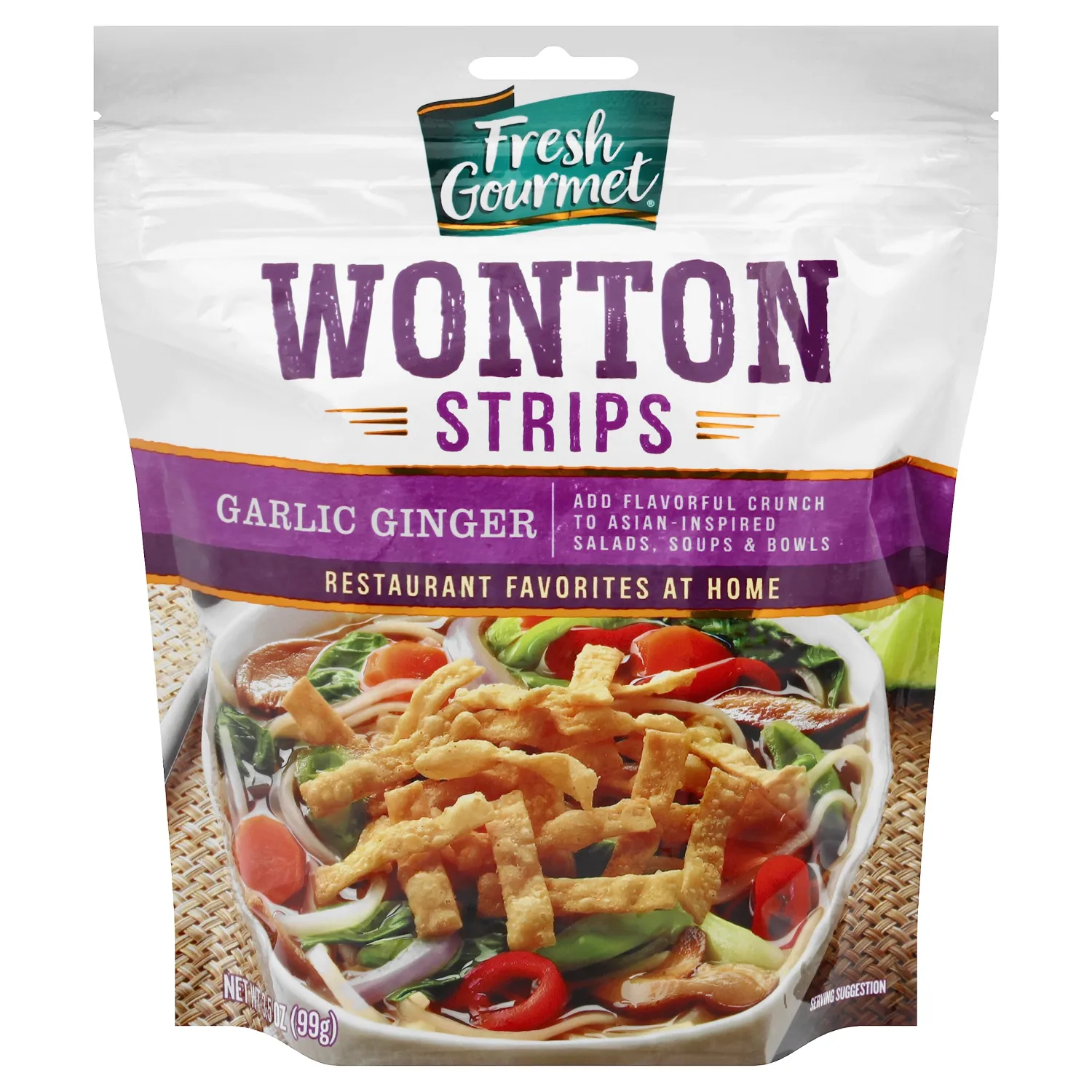 Fresh Gourmet Wonton Strip Garlic Ginger 3.5 Ounce (Pack of 2)
