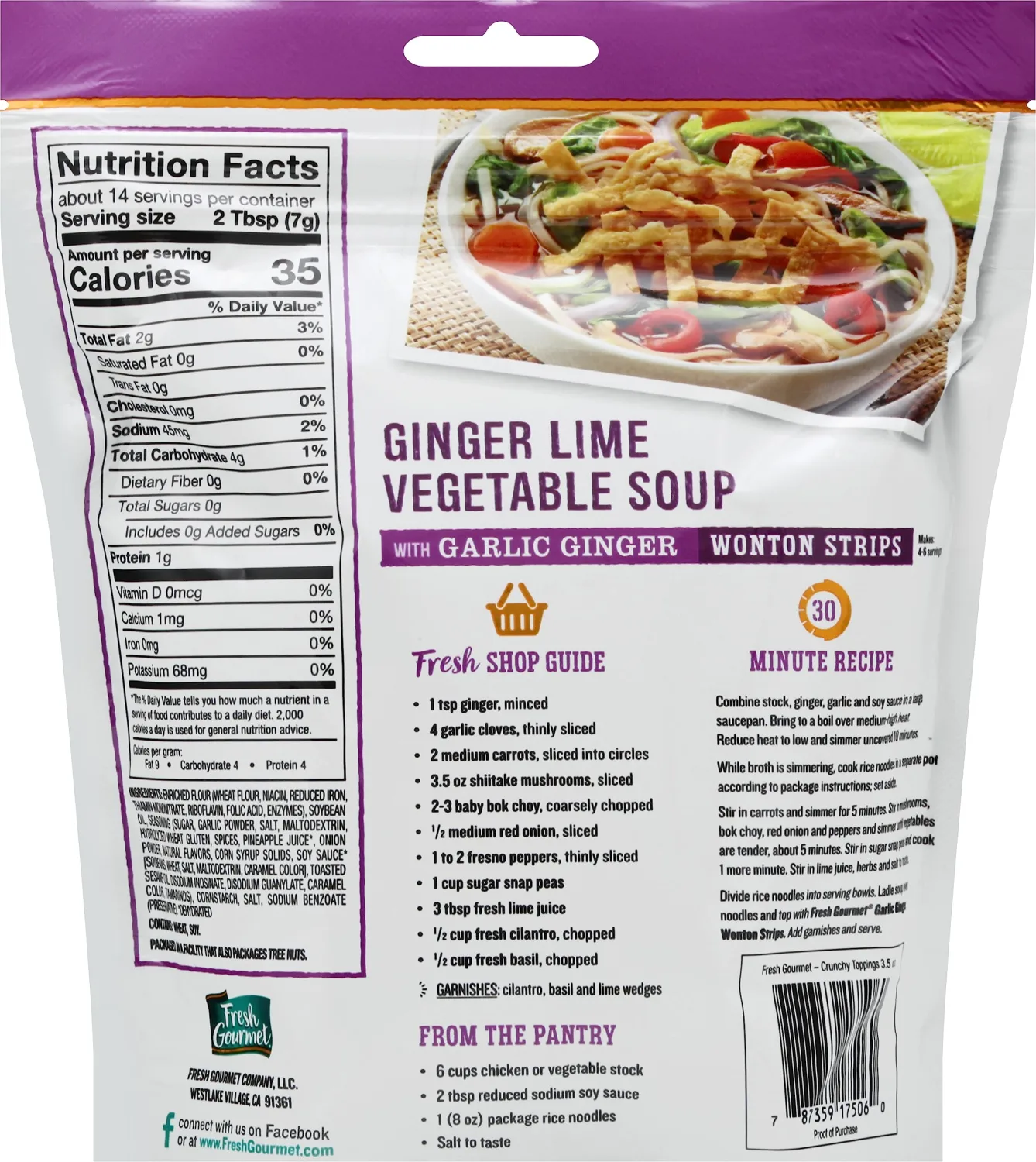 Fresh Gourmet Wonton Strip Garlic Ginger 3.5 Ounce (Pack of 2)