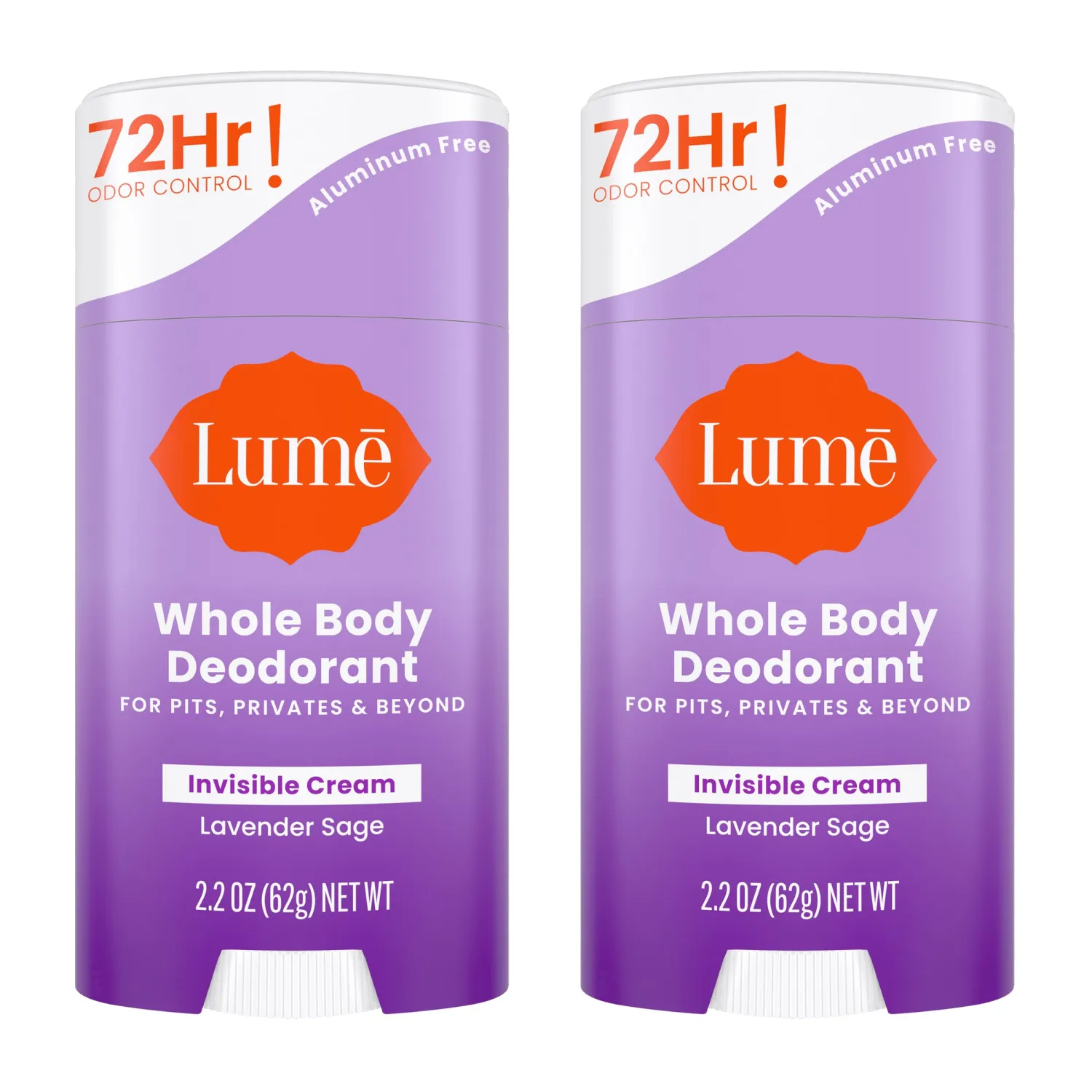 Lume Deodorant Cream Stick - Underarms and Private Parts - Aluminum-Free, Baking Soda-Free, Hypoallergenic, and Safe For Sensitive Skin - 2.2 Ounce (Pack of 2) (Lavender Sage)