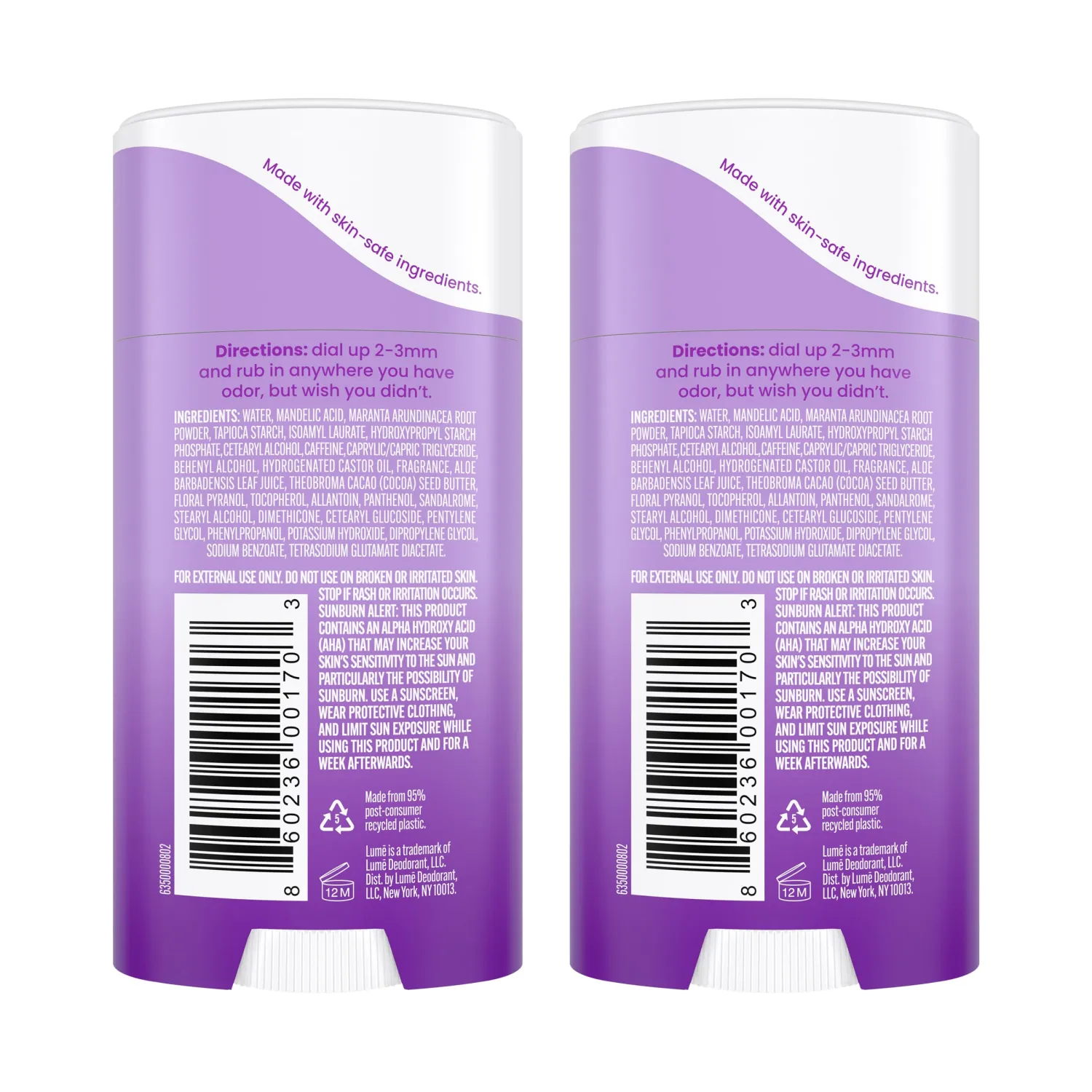 Lume Deodorant Cream Stick - Underarms and Private Parts - Aluminum-Free, Baking Soda-Free, Hypoallergenic, and Safe For Sensitive Skin - 2.2 Ounce (Pack of 2) (Lavender Sage)