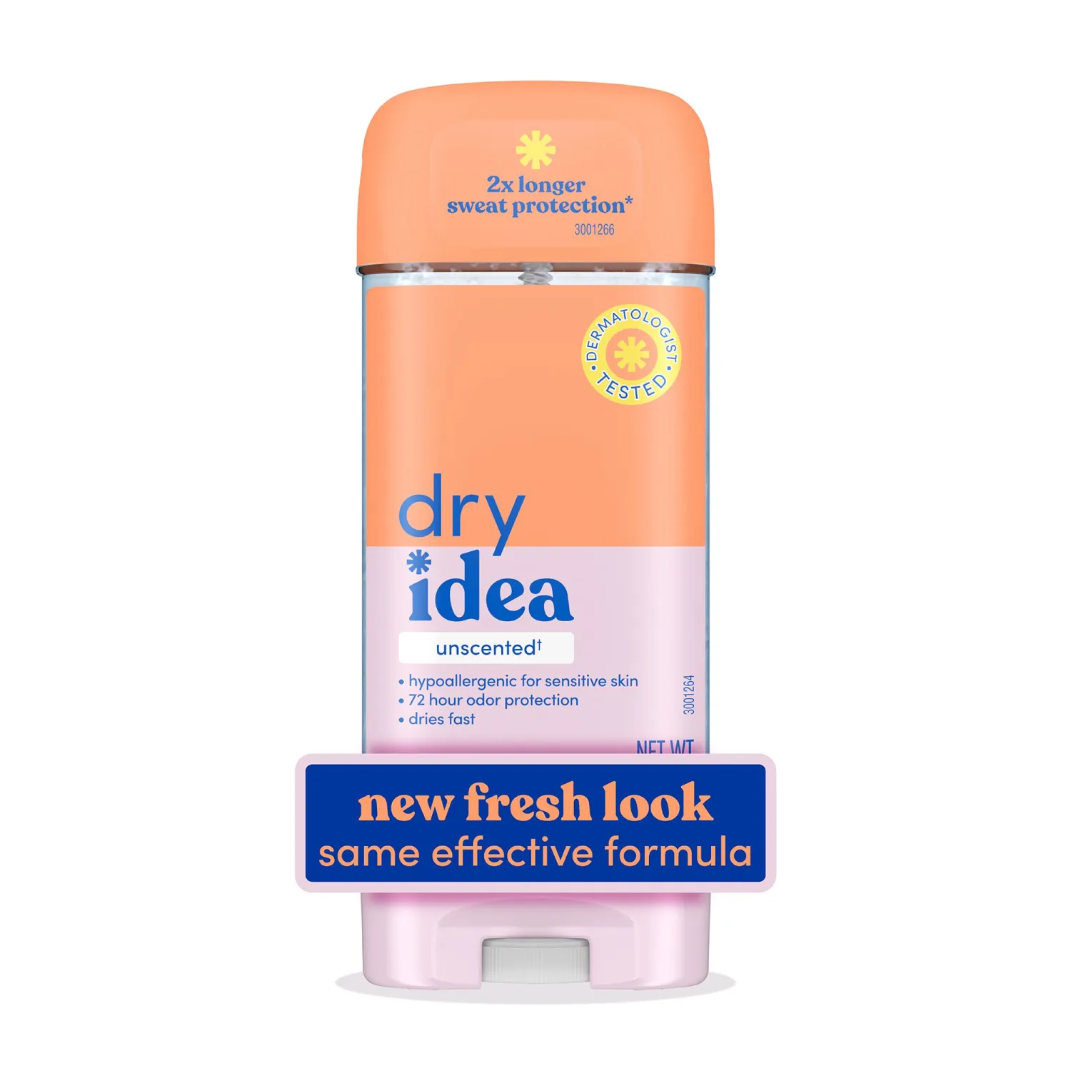 Dry Idea Gel Deodorant & Antiperspirant | 2X Longer Sweat Protection | 72-Hour Odor Protection | Unscented & Hypoallergenic for Sensitive Skin, 3 oz.