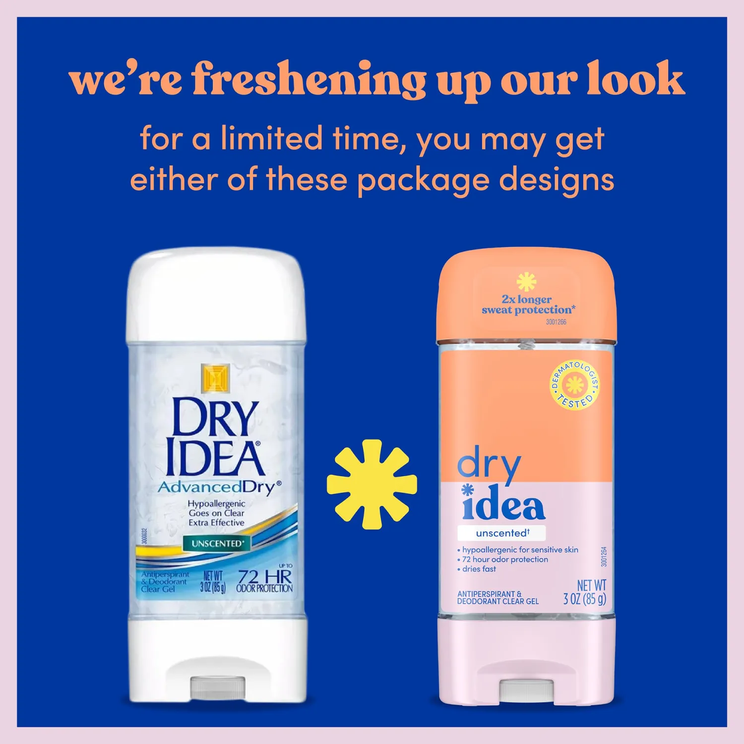 Dry Idea Gel Deodorant & Antiperspirant | 2X Longer Sweat Protection | 72-Hour Odor Protection | Unscented & Hypoallergenic for Sensitive Skin, 3 oz.