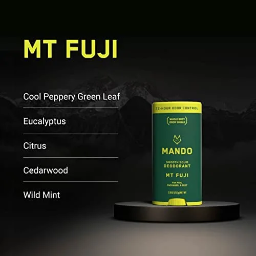 Mando Whole Body Deodorant For Men - Smooth Solid Stick - 72 Hour Odor Control - Aluminum Free, Baking Soda Free, Skin Safe - 2.6 ounce (Pack of 2) - Mt Fuji