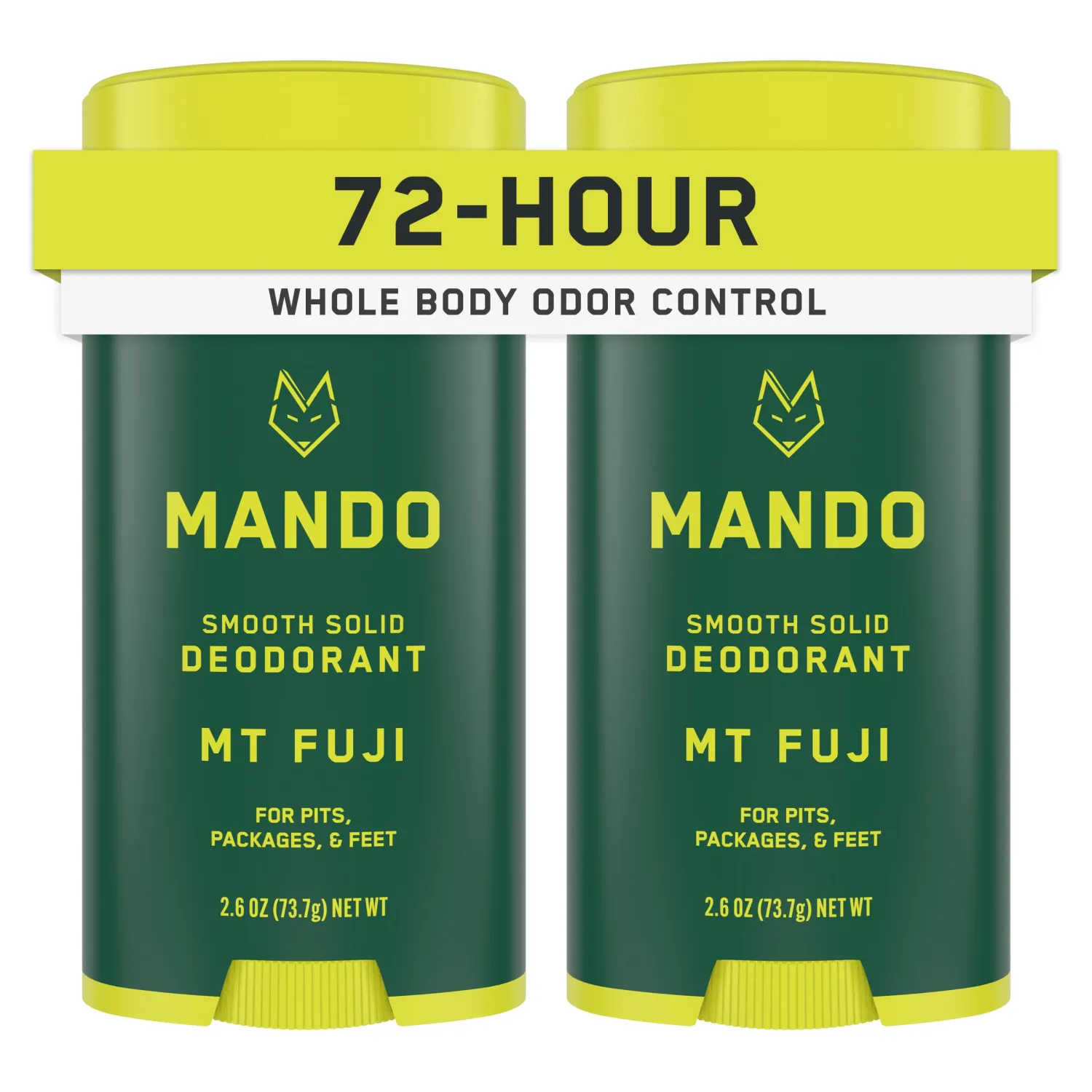 Mando Whole Body Deodorant For Men - Smooth Solid Stick - 72 Hour Odor Control - Aluminum Free, Baking Soda Free, Skin Safe - 2.6 ounce (Pack of 2) - Mt Fuji