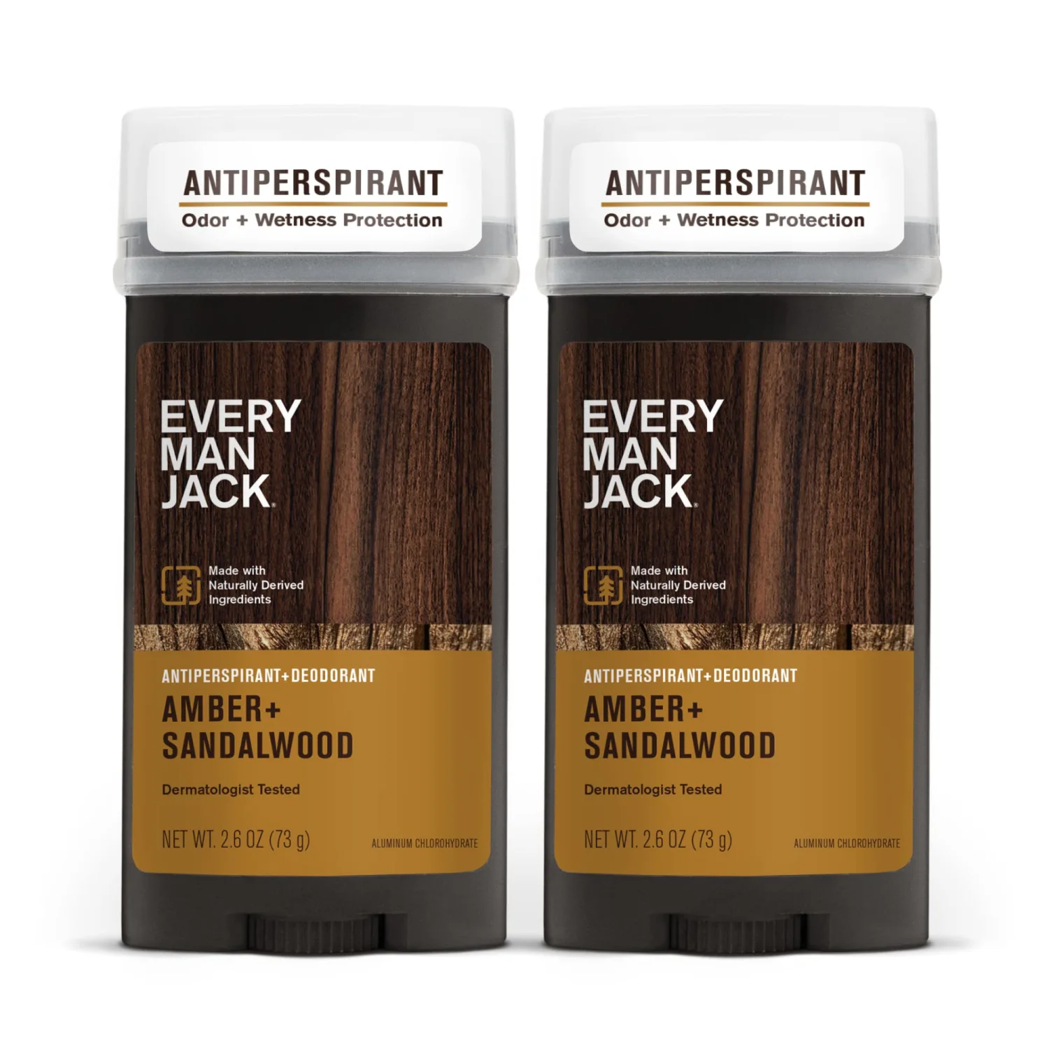 Every Man Jack Men's Amber + Sandalwood Body Deodorant Stick, 2.6 oz - 2 Pack