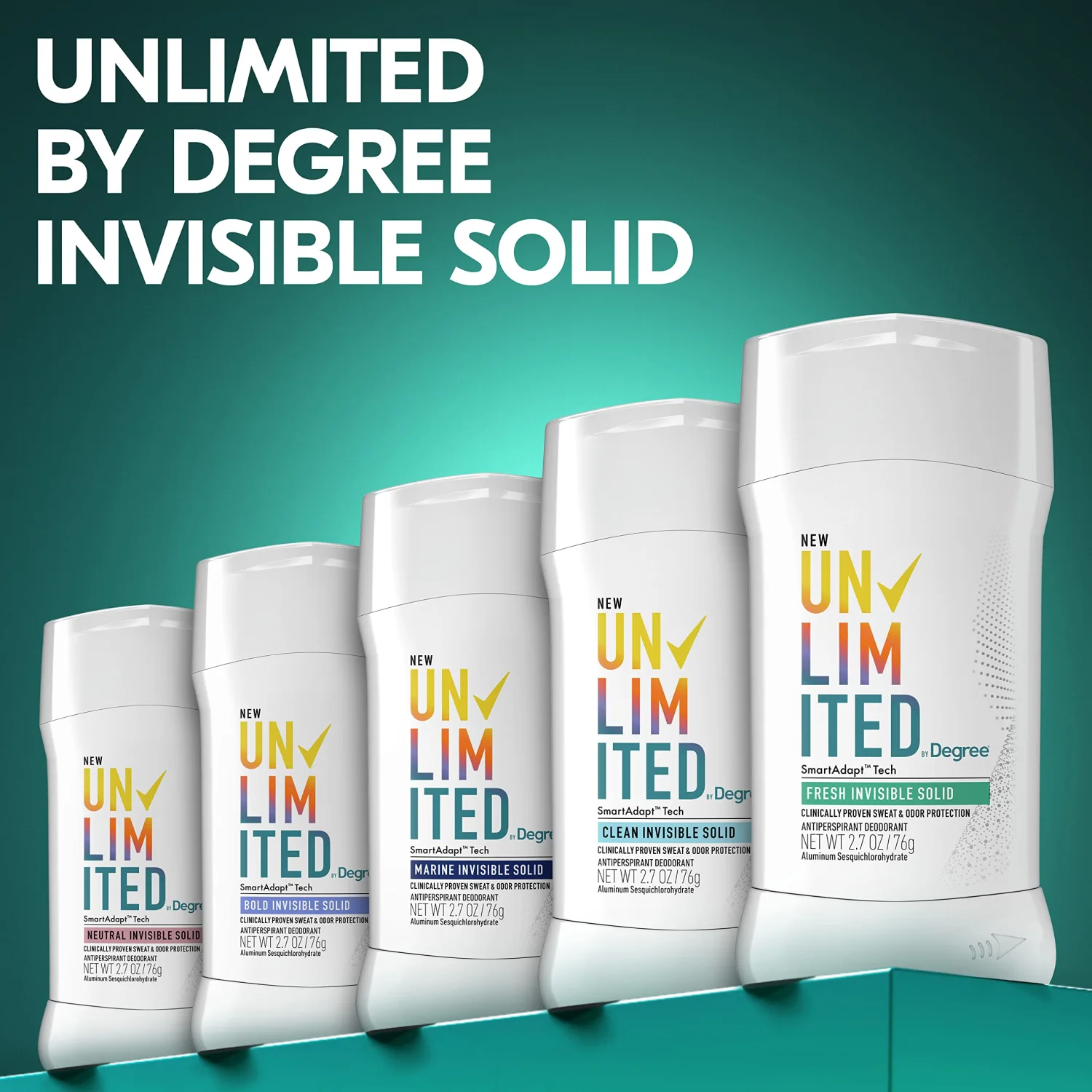 Degree Unlimited Antiperspirant Deodorant Stick Fresh 2 Count Long-Lasting Sweat & Odor Protection with Antiperspirant Technology SmartAdapt Tech 2.7 oz