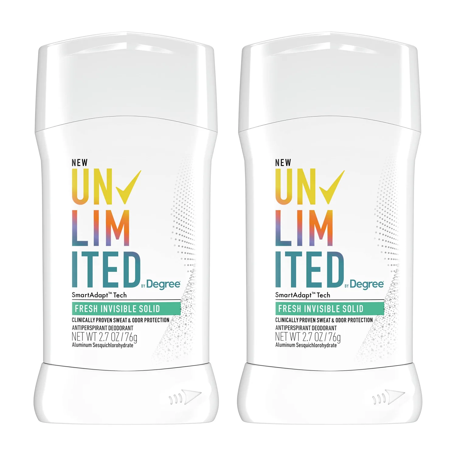 Degree Unlimited Antiperspirant Deodorant Stick Fresh 2 Count Long-Lasting Sweat & Odor Protection with Antiperspirant Technology SmartAdapt Tech 2.7 oz