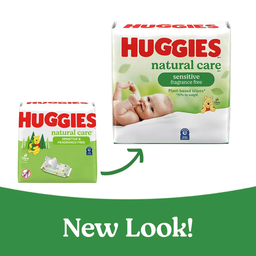 Huggies Natural Care Sensitive Baby Wipes, Unscented, Hypoallergenic, 99% Purified Water, 10 Flip-Top Packs (560 Wipes Total)