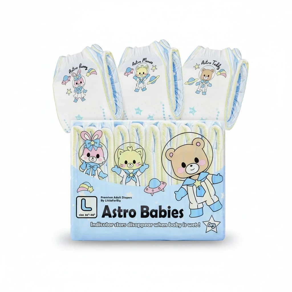 Littleforbig Printed Adult Brief Diapers 10 Pieces - Astro Babies (Large 36"-48")