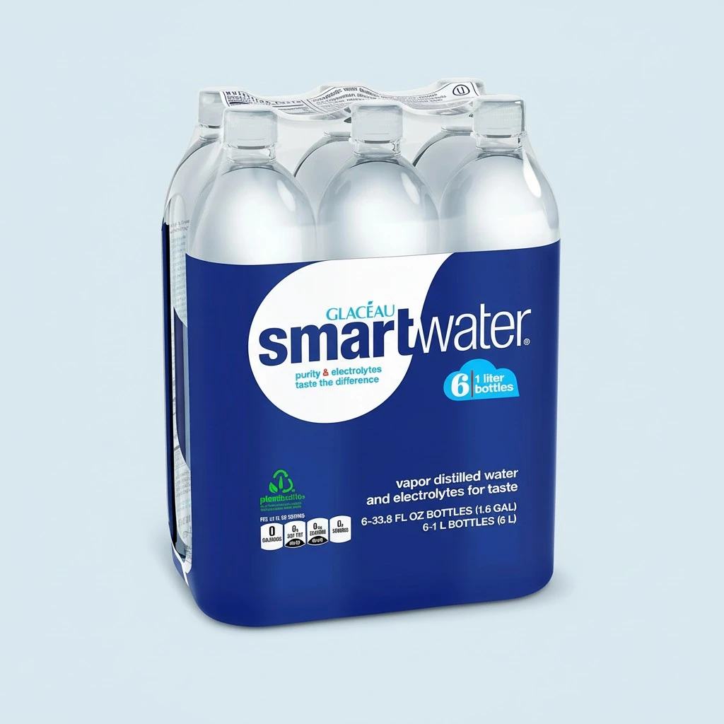 smartwater vapor distilled premium water bottles, 1 Liter, 6 Pack