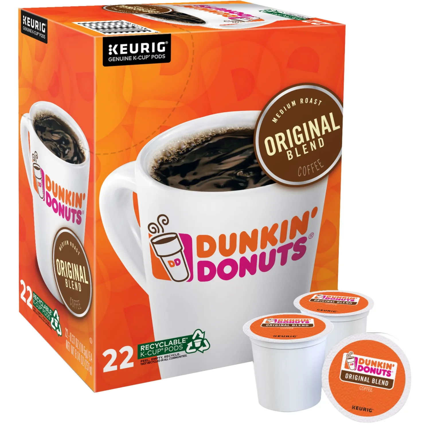Dunkin Donuts K-Cup Pods, Original Blend, 22/box