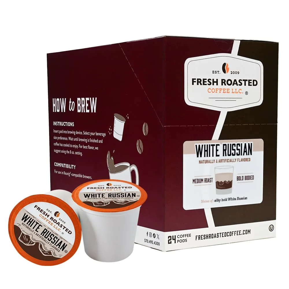 Fresh Roasted Coffee,White Russian, Flavored Coffee Pods, K-Cup Compatible, 24 Count,1 Count (Pack of 24)