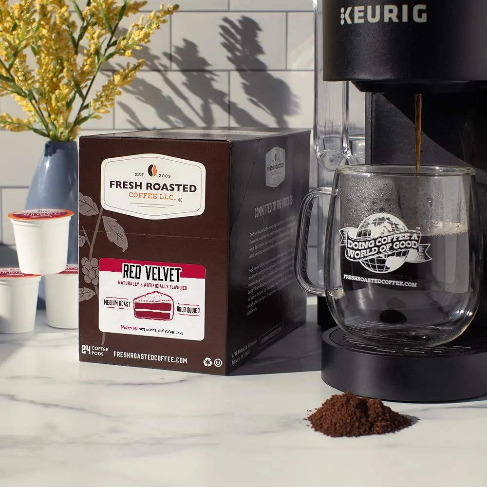 Fresh Roasted Coffee, Red Velvet, Flavored Coffee Pods, K-Cup Compatible, 24 Count