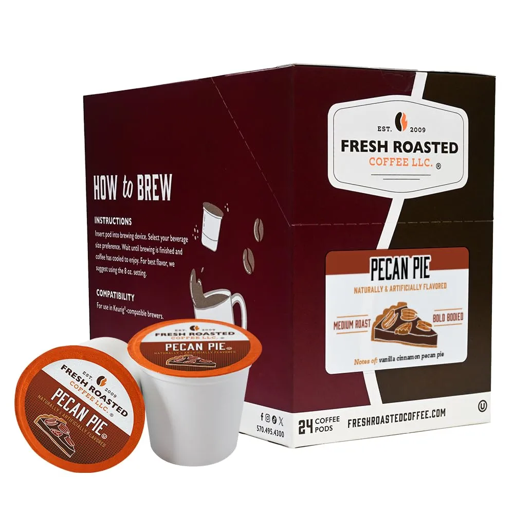 Fresh Roasted Coffee,Pecan Pie, Flavored Coffee Pods, K-Cup Compatible, 24 Count