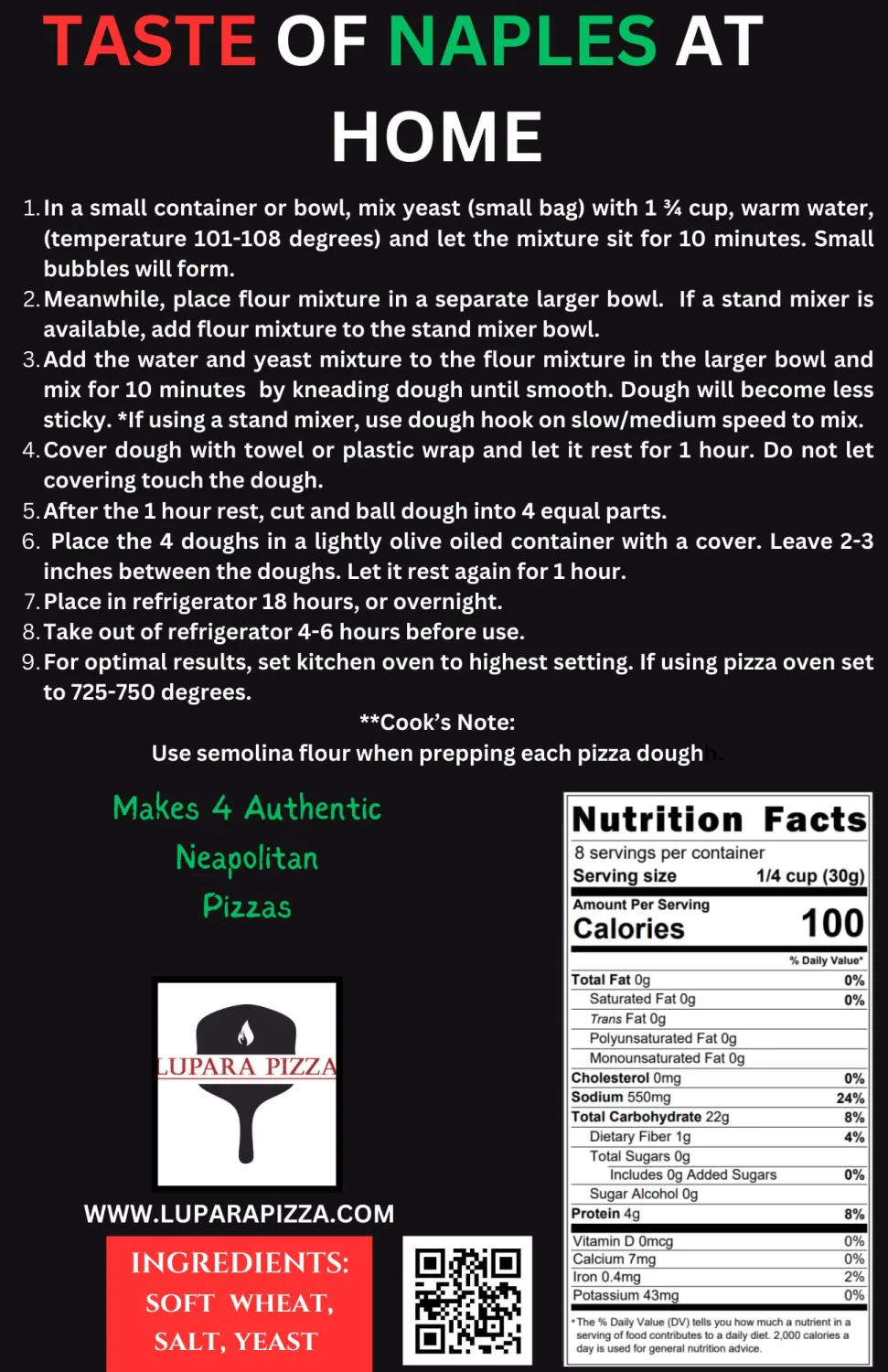 Lupara Pizza Neapolitan Dough Mix Makes 4-12" Pizzas