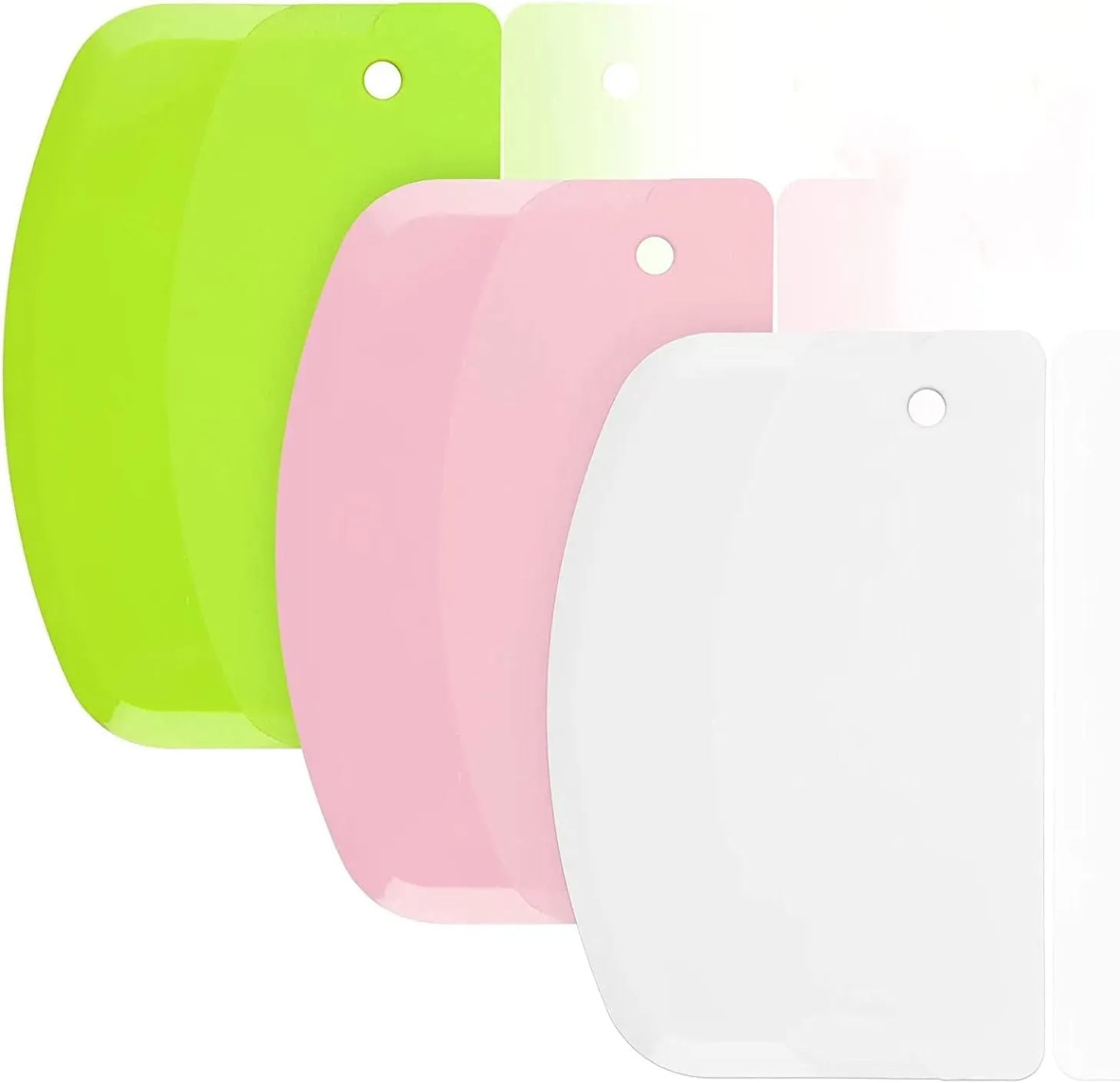 Dough Scraper Bowl Scraper Flexible - SURDOCA 13.5x9cm/5.31x3.64'' Pastry Scraper Plastic Bench Cutter, Dough Bread Cutters for Decorating Baking, Curved Bench Cake Scraper, Color: Green+Pink+White