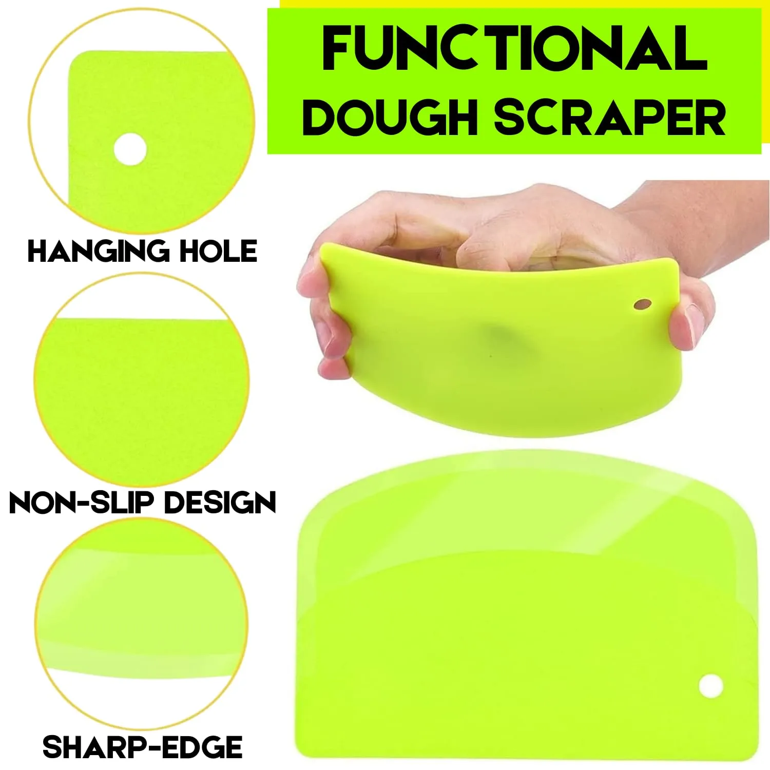 Dough Scraper Bowl Scraper Flexible - SURDOCA 13.5x9cm/5.31x3.64'' Pastry Scraper Plastic Bench Cutter, Dough Bread Cutters for Decorating Baking, Curved Bench Cake Scraper, Color: Green+Pink+White