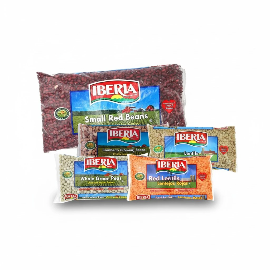 Iberia Dry Beans Variety Pack: Dry Lentils 12 oz, Red Lentils 12 oz, Roman Cranberry Beans 12 oz, Whole Green Peas 12 oz, Small Red Beans 64 oz