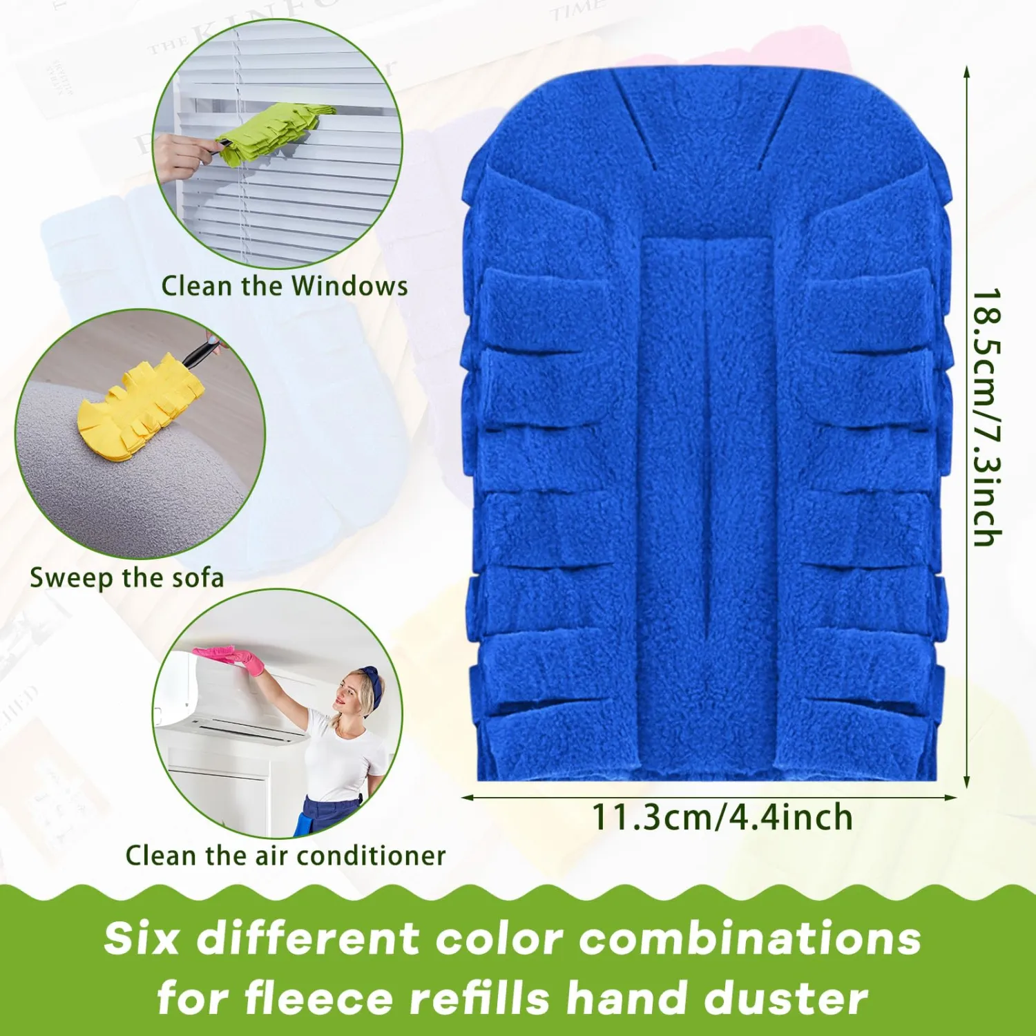 Zubebe 6 Pcs Duster Refill Fleece Refills Hand Dusters Cleaning Reusable Pads Washable for Cleaning Ceiling Fan Hardwoods Window Kitchen Floor, Rainbow Colors (Bright Color)