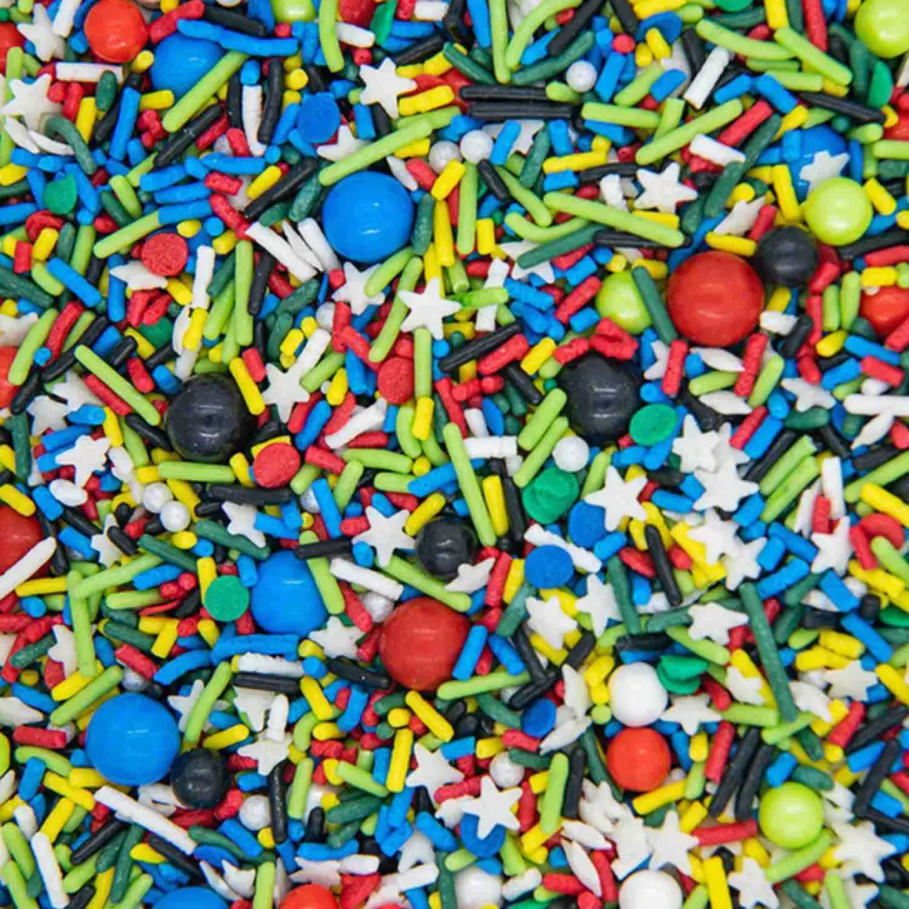 Superhero Sprinkles for Cake, Cookie, Cupcake Decorating, and Baking - Edible Super Hero Cake Decorations in Fun Colorful Sprinkles, Jimmies, Nonpareils, with Confetti Quin and Star Sprinkles