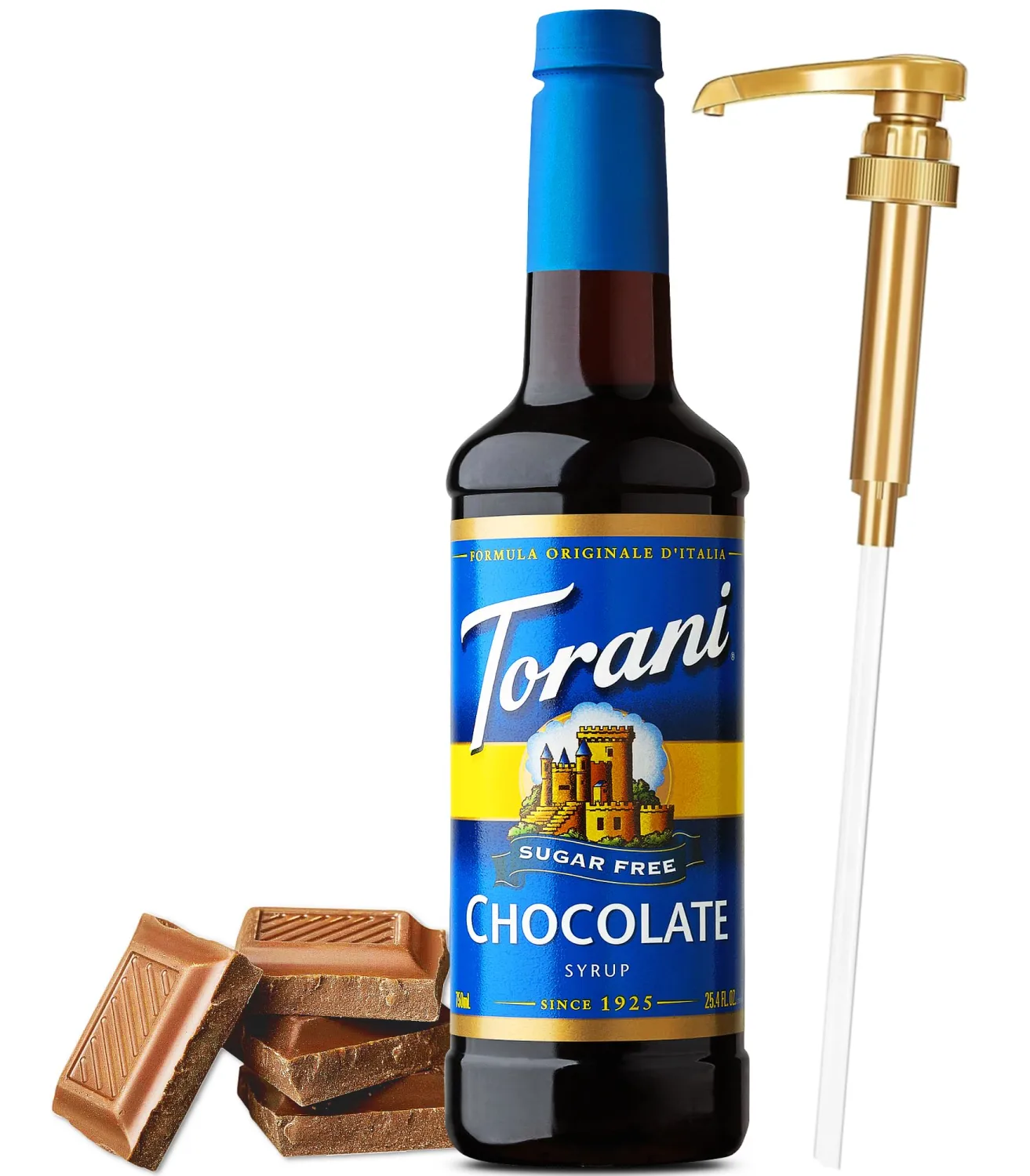 Torani Sugar Free Chocolate Syrup with Little Squirt Syrup Pump, 750ml