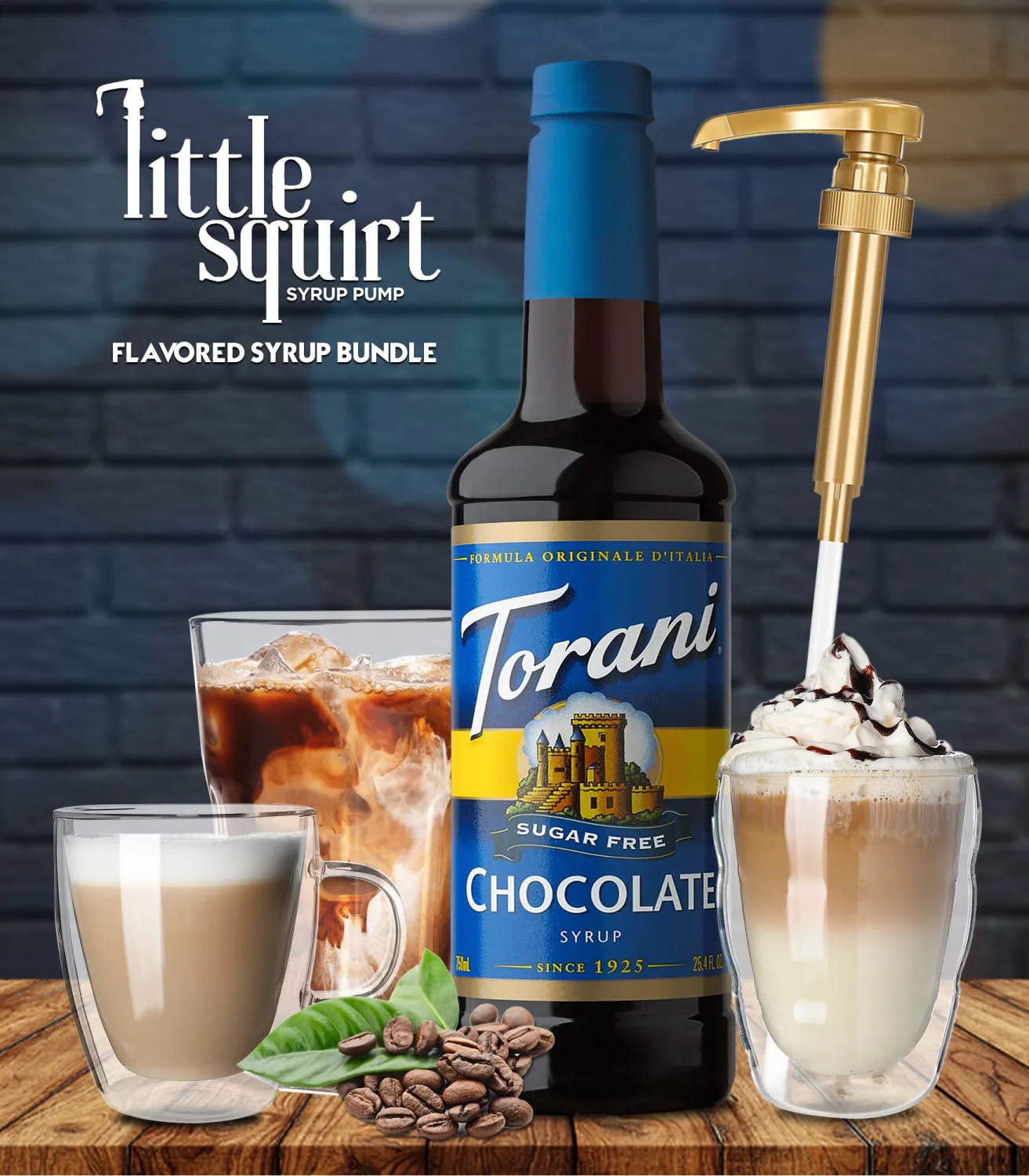 Torani Sugar Free Chocolate Syrup with Little Squirt Syrup Pump, 750ml
