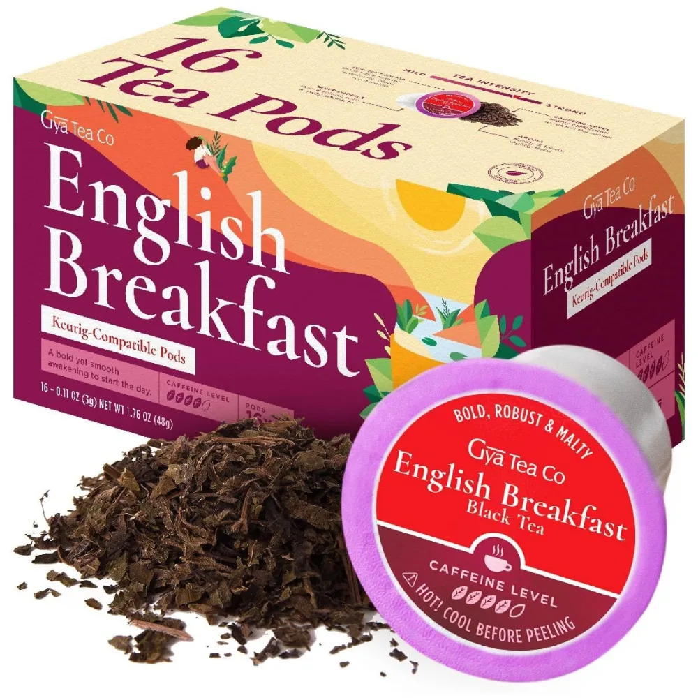 Gya Tea Co English Breakfast Tea K Cups for Keurig (16 ct) - High Caffeine English Breakfast K Cup Tea Pod for Keurig - K Cup Tea Pods for Keurig - K Cup Black Tea Pods for K-Cup Brewing Tea Gift Set