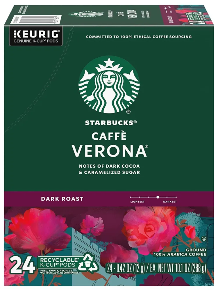 Starbucks K-Cup Coffee Pods—Dark Roast Coffee—Roast for Keurig Brewers—100% Arabica— Essentially for Southern Basics (Verona)