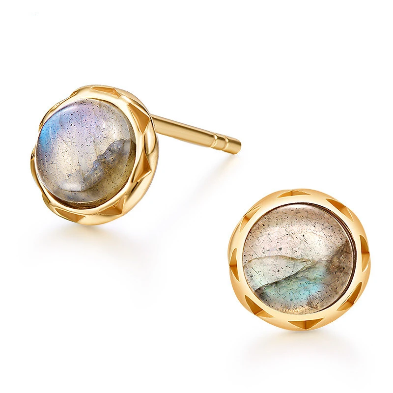 Simple Style 925 Sterling Silver Labradorite Round Earrings