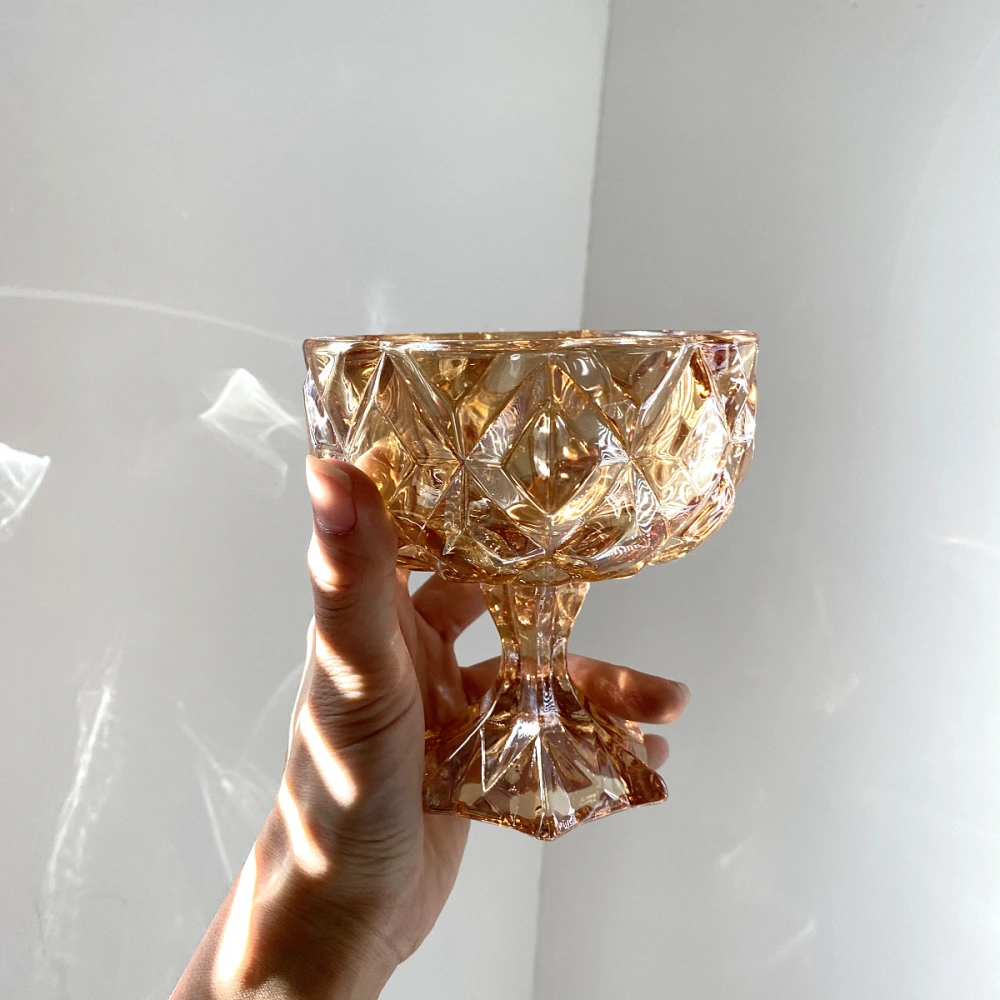 Ins Style Retro Amber Embossed Crystal Glass