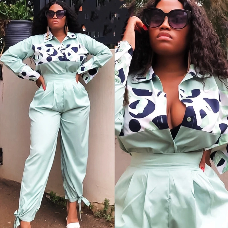 African Plus Size Women's Printed Casual Jumpsuit