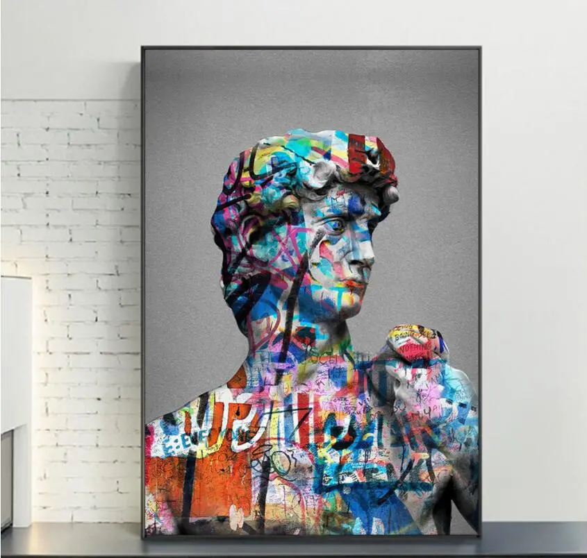 Canvas Painting On Wall Of David Sculpture Portrait