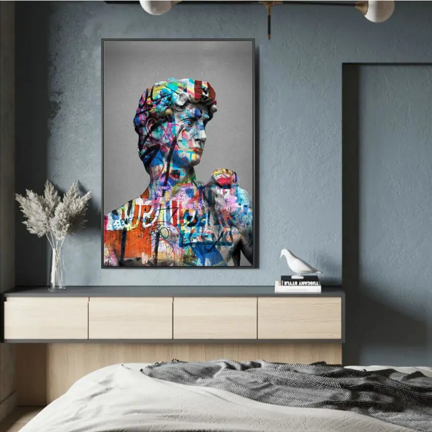 Canvas Painting On Wall Of David Sculpture Portrait