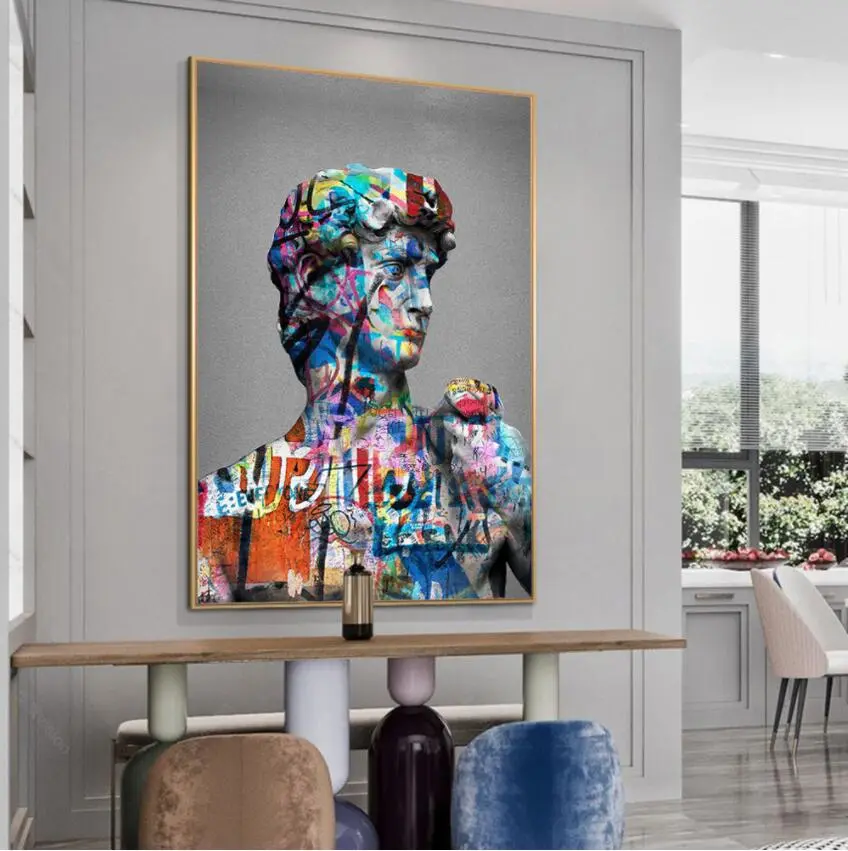 Canvas Painting On Wall Of David Sculpture Portrait