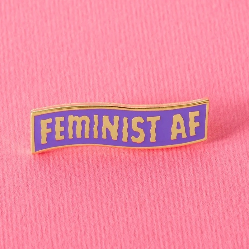 Feminism AF Brooch Gold Letter  Badge On Purple Background