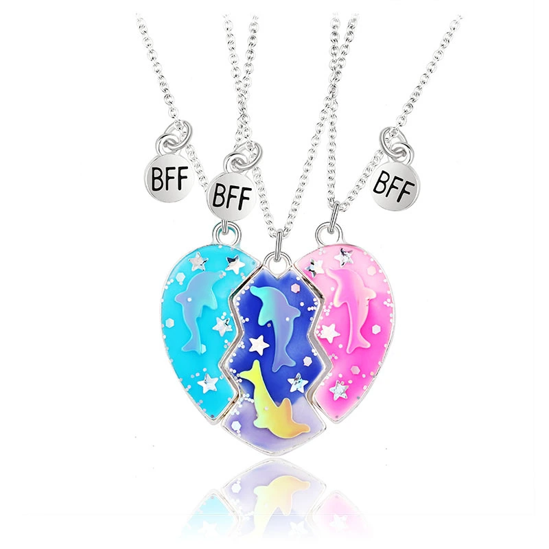 Children's Dolphin Dripping Oil Magnet Stitching Love Necklace 3 Sets