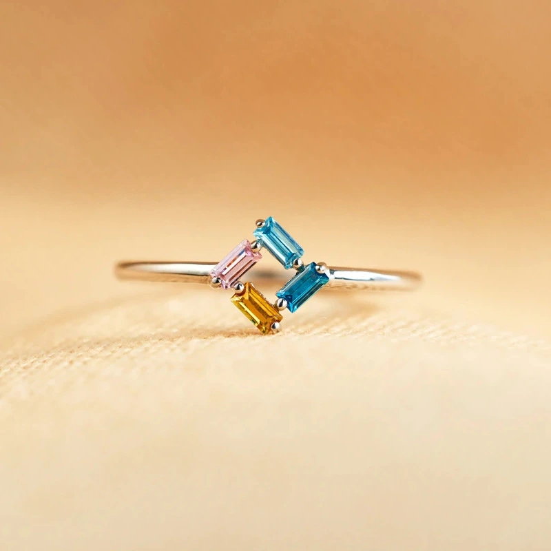 925 Rectangular Birthstone Ring For Women