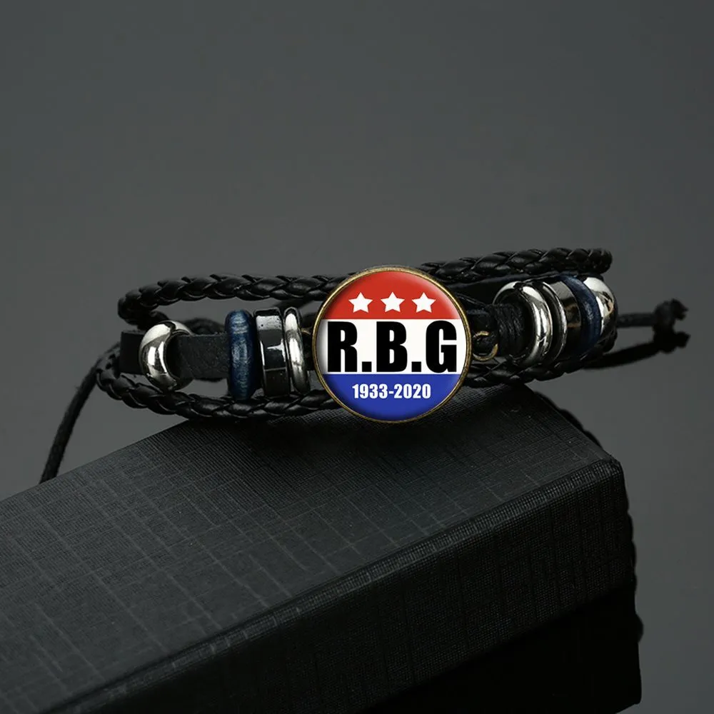 Lady JusticeRuth Bader Ginsburg Time Stone Leather Braided Bracelet