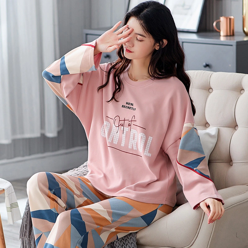 Ladies Pajamas Homewear Round Neck Long Sleeve Trousers