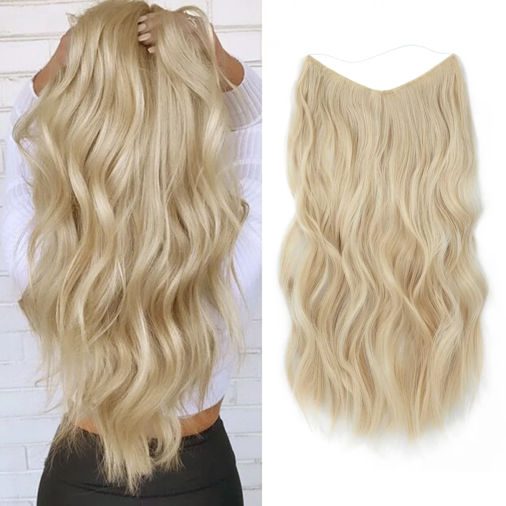 Blonde Hair Extensions with Adjustable Size Removable Clips Synthetic 20inch Secret Invisible Hair Extension One Piece Curly Hair Pieces for Women